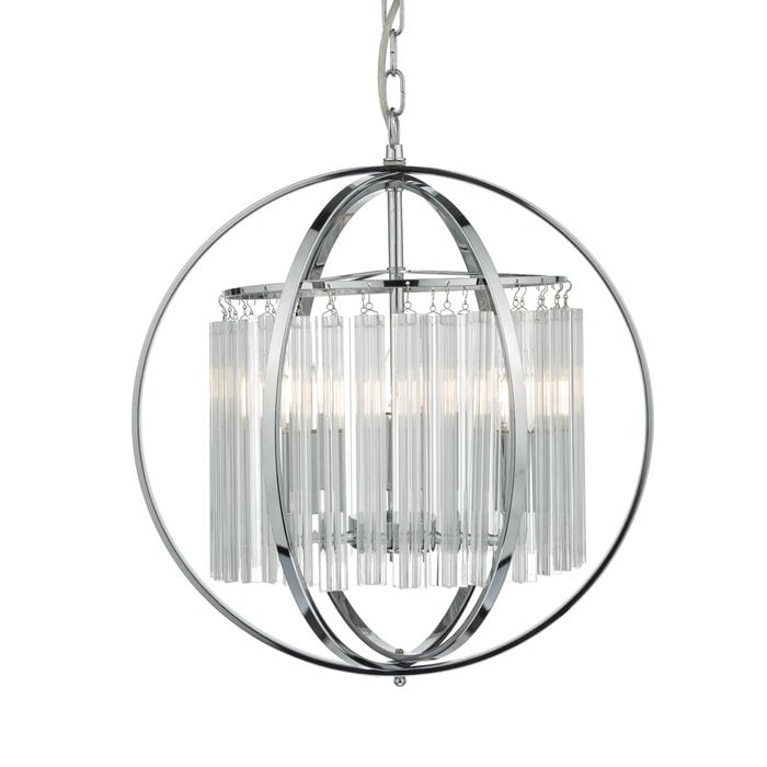 Contemporary Globe Pendant - Polished Chrome & Crystal Glass