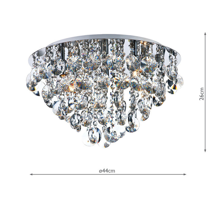 Clear Crystal Flush Chandelier - Polished Chrome