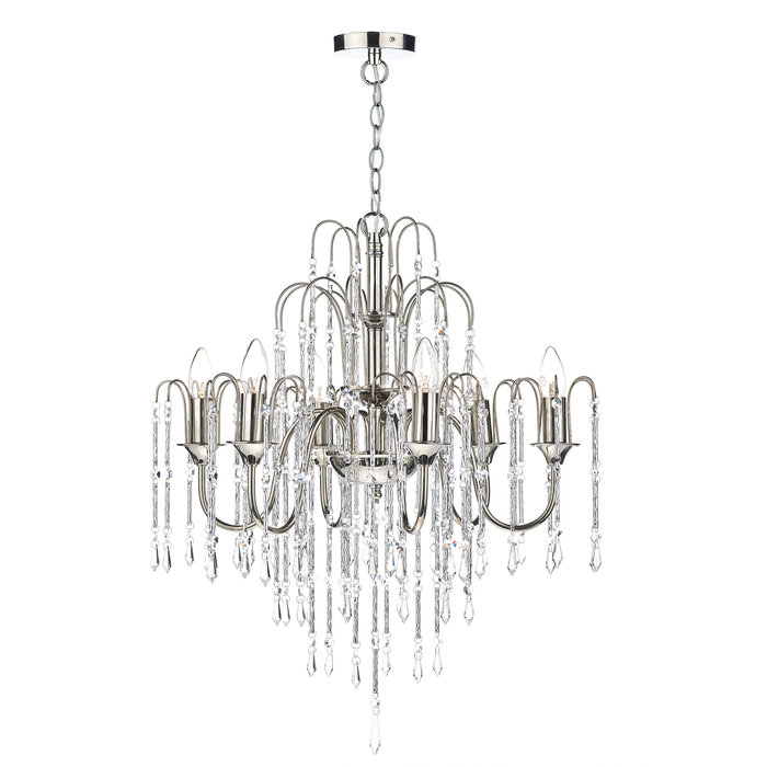 6 Light Waterfall Chandelier - Polished Nickel