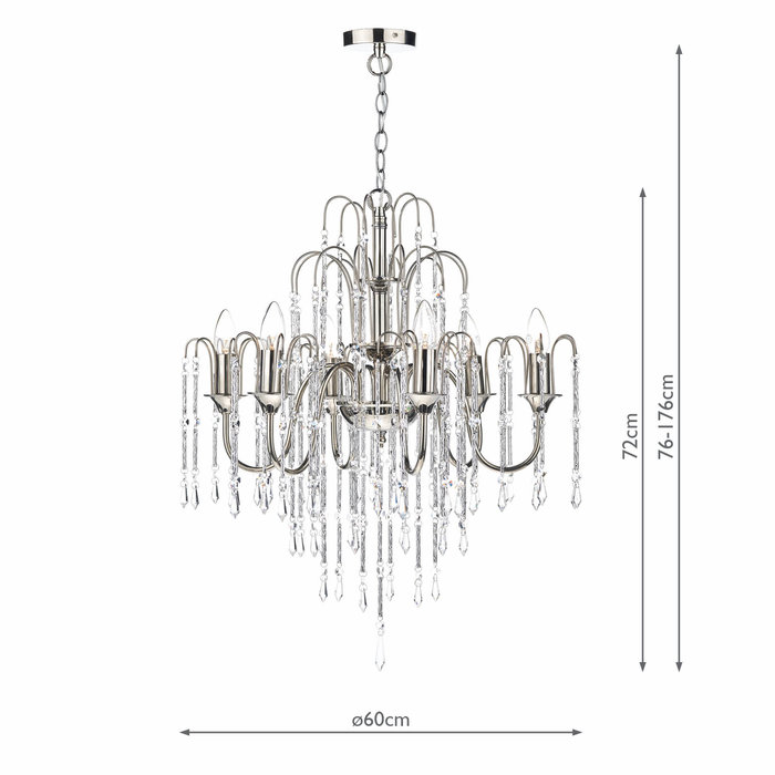 6 Light Waterfall Chandelier - Polished Nickel