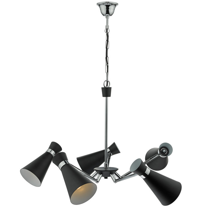 Ash - 5 light Modern Pendant - Black & Polished Chrome