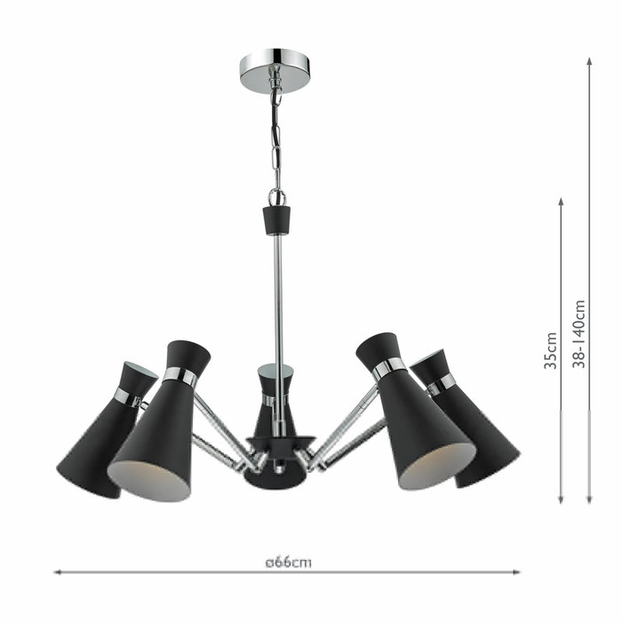 Ash - 5 light Modern Pendant - Black & Polished Chrome