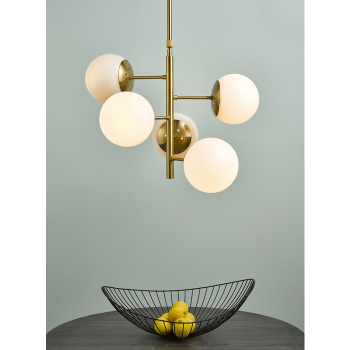 Bomba - Natural Brass & Opal Glass - 5 Light