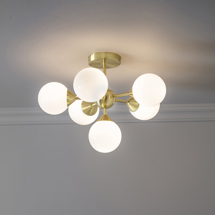 Arne - Mid Century Semi-Flush Ceiling Light - Brushed Brass