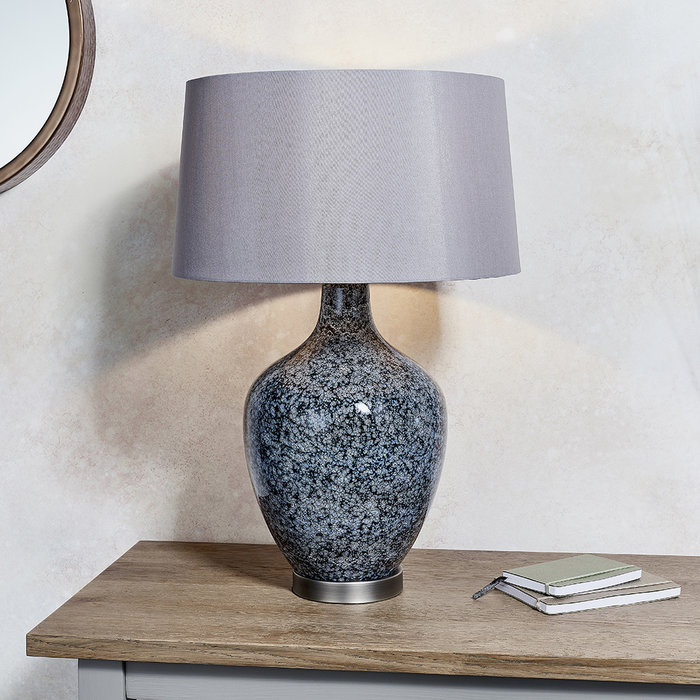 Speckle - Painted Black/Grey Glass Table Lamp with Mink Faux Silk Shade