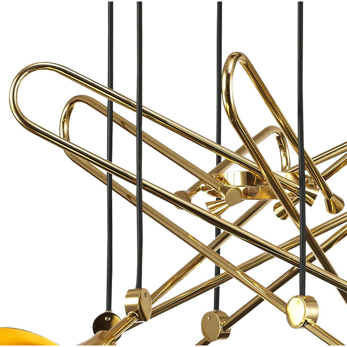 Swing - Large Musical Trombone 6 Light Feature Pendant - Polished Gold Plating