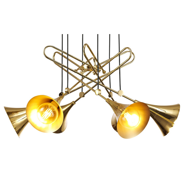 Swing - Large Musical Trombone 6 Light Feature Pendant - Polished Gold Plating