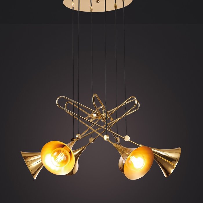 Swing - Large Musical Trombone 6 Light Feature Pendant - Polished Gold Plating