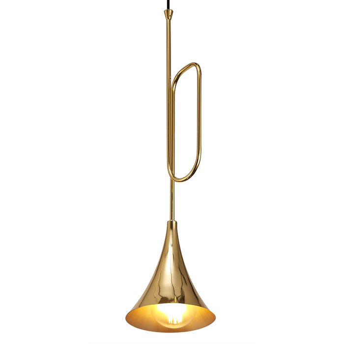 Swing - Musical Trombone 3 Light Cluster Pendant - Polished Gold Plating