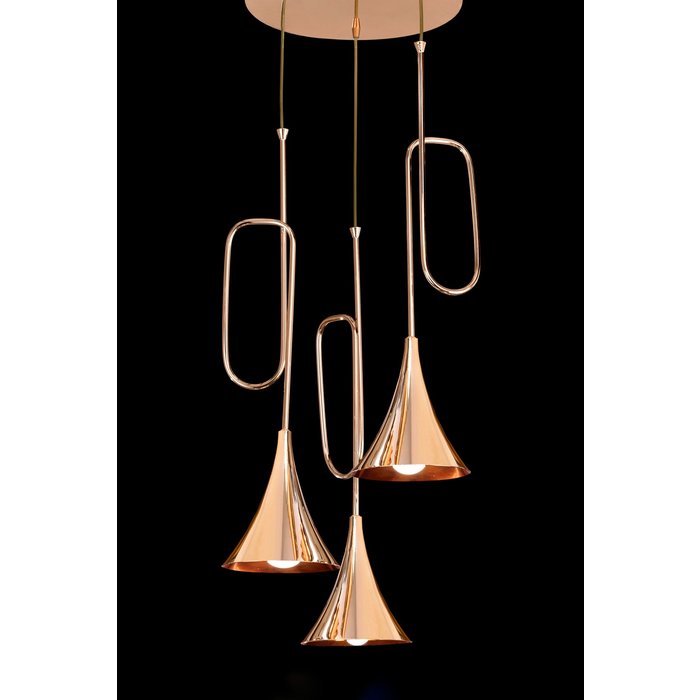 Swing - Musical Trombone 3 Light Cluster Pendant - Polished Gold Plating