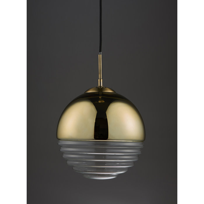 Ribbed & Gold Sphere - Modern Ceiling Pendant