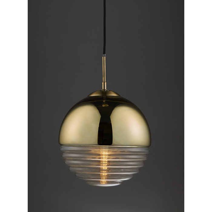 Ribbed & Gold Sphere - Modern Ceiling Pendant