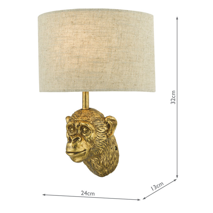 Marcel - Aged Gold Monkey Feature Wall Light