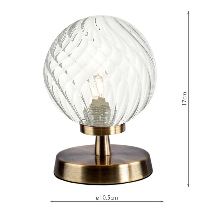 Aspen - Twisted Clear Glass Globe Touch Lamp - Antique Brass