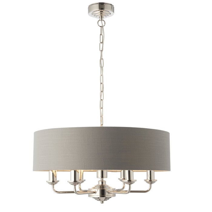 Townhouse - 6 Light Drum Chandelier - Charcoal Linen & Chrome