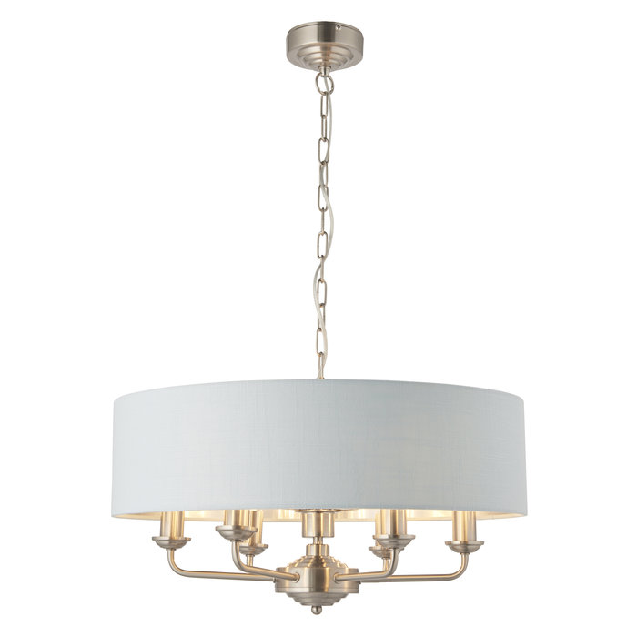 Townhouse - 6 Light Drum Chandelier - Duck Egg Linen & Brushed Chrome