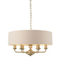 Townhouse - 6 Light Drum Chandelier - Blush Pink Linen & Champagne