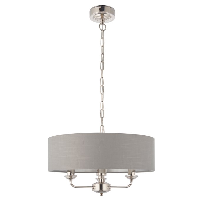 Townhouse - 3 Light Drum Chandelier - Charcoal Linen & Chrome