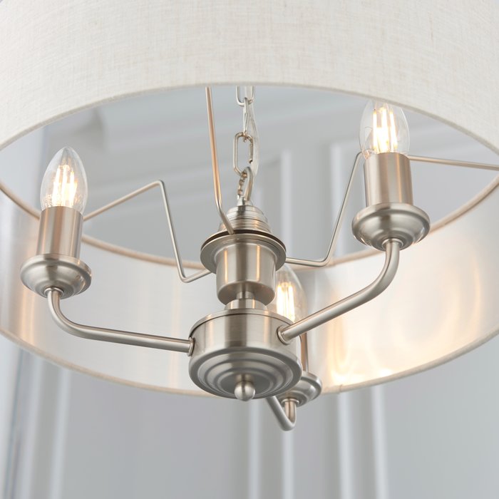 Townhouse - 3 Light Drum Chandelier - Natural Linen & Brushed Chrome