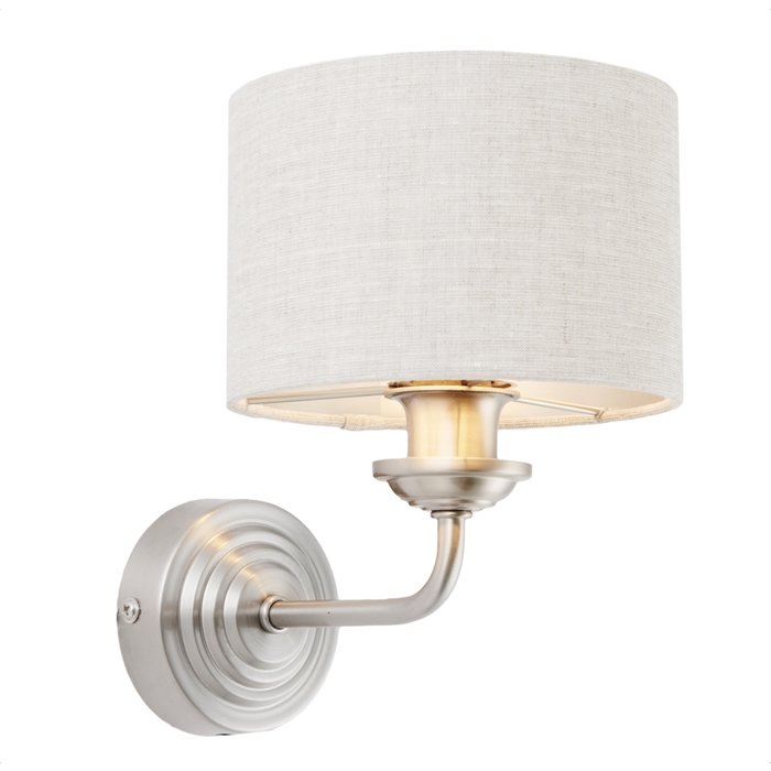 Townhouse - Single Wall Light - Natural Linen & Brushed Chrome