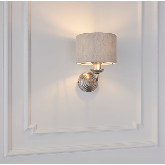 Townhouse - Single Wall Light - Natural Linen & Brushed Chrome
