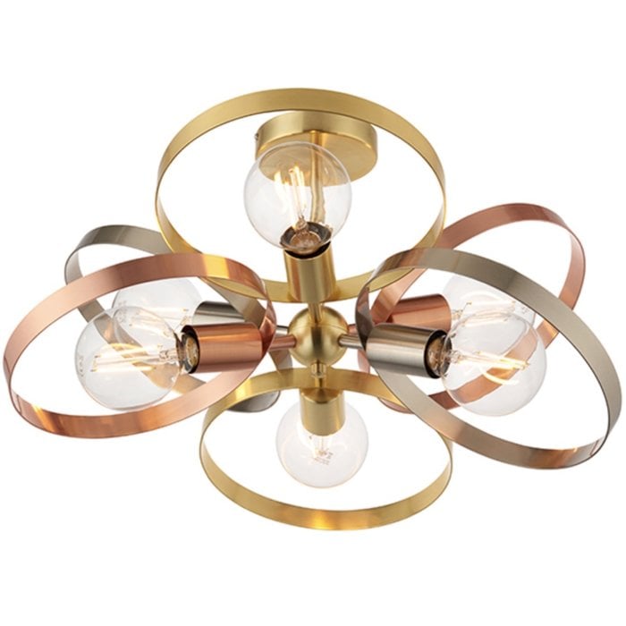 Hoop - Brushed Copper, Brass, Nickel Semi-Flush Feature Light