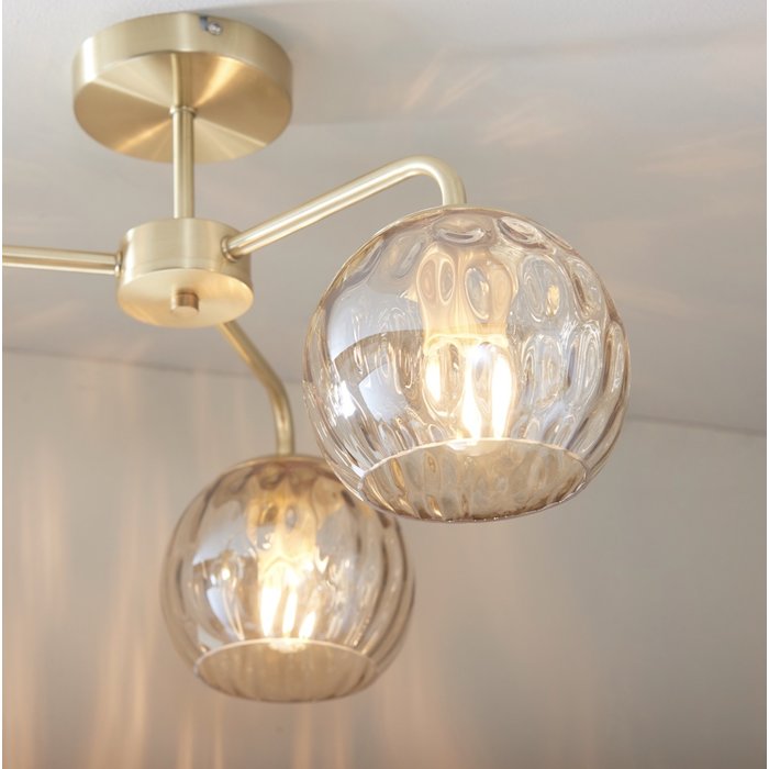 Ripple - Amber Glass Semi-Flush Ceiling Light