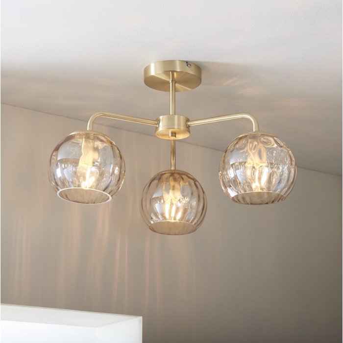 Ripple - Amber Glass Semi-Flush Ceiling Light