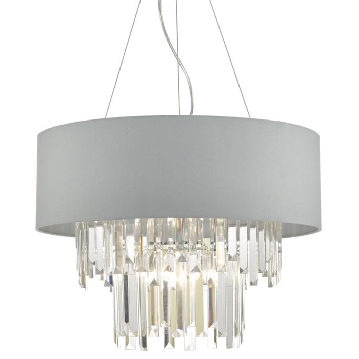 Large drum brass chandelier with long crystal U-drop prisms - matt brass