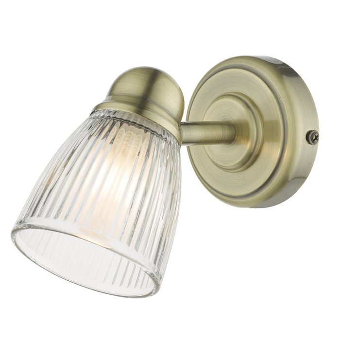 Ribbed Glass Wall Light - Antique Brass - IP44