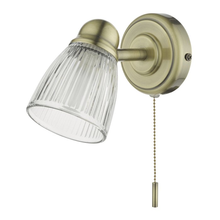 Ribbed Glass Wall Light - Antique Brass - IP44