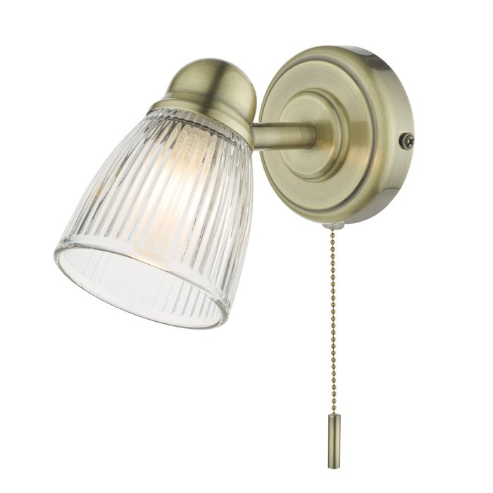 Ribbed Glass Wall Light - Antique Brass - IP44