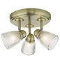 Ribbed Glass 3 Light Fitting - Antique Brass - IP44