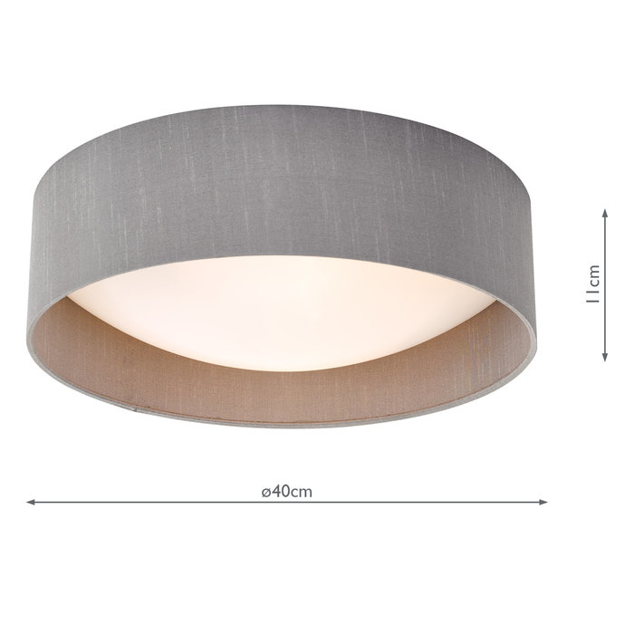 Nusa  - Flush Grey Faux Silk Drum Ceiling Light