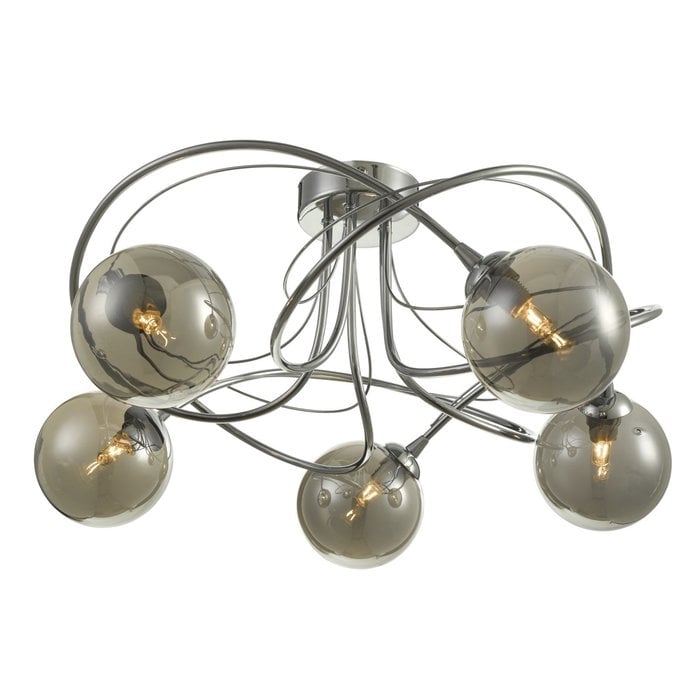 Ottawa -  5 Light Semi Flush Smoked Glass Fitting - Polished Chrome