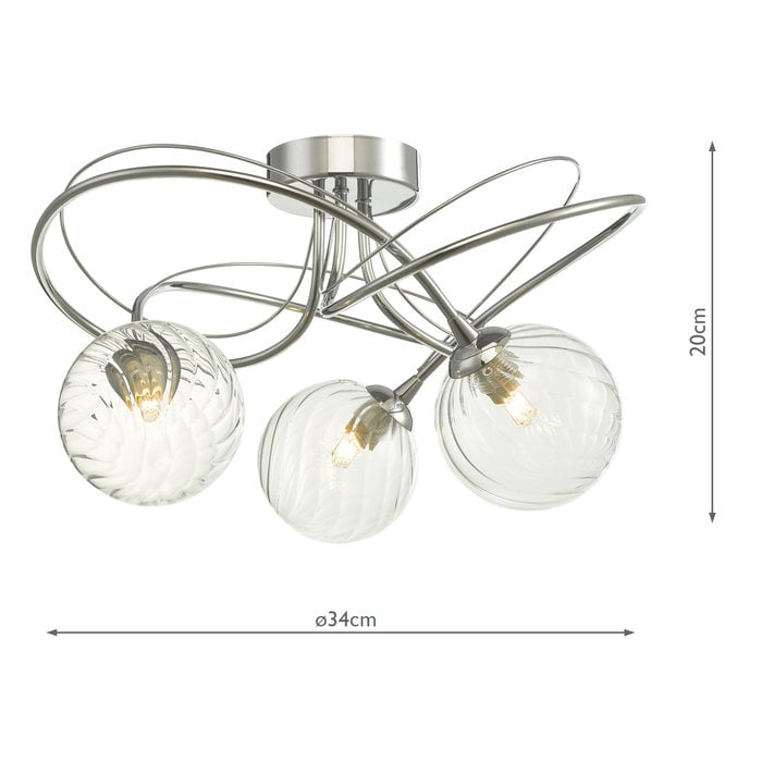 Ottawa -  3 Light Semi Flush Glass Fitting - Polished Chrome