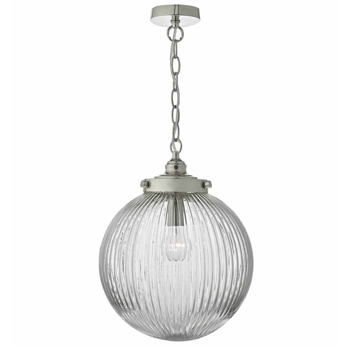 Zudo - Ribbed Glass Globe Ceiling Pendant - Satin Nickel