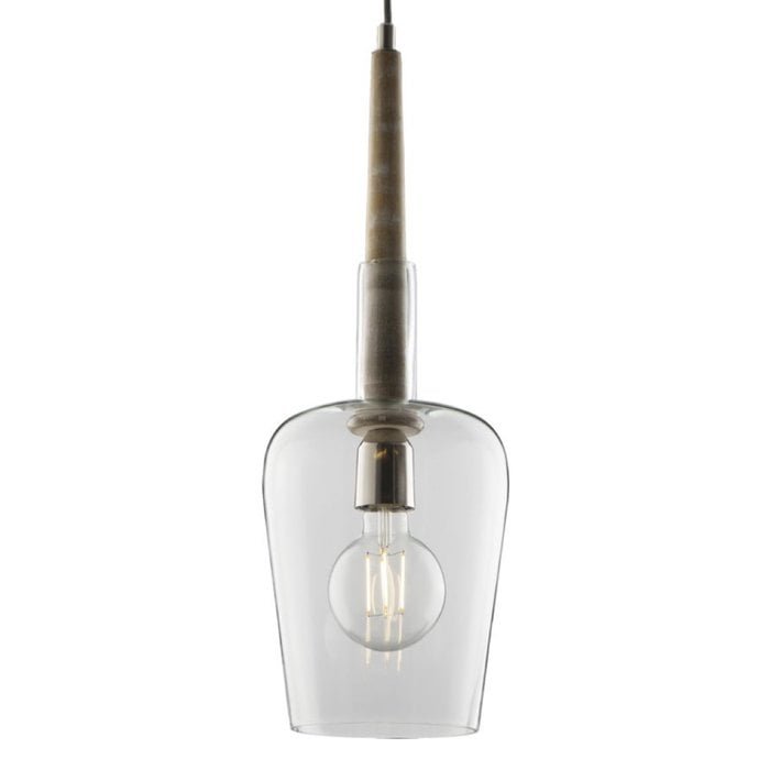 Bell - Glass Pendant Light with Whitewash Wood