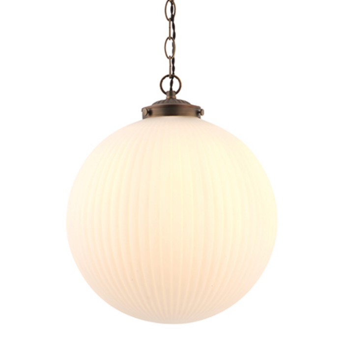 Kay - Frosted Ribbed Glass Globe Pendant - Large