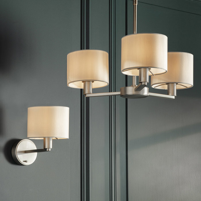 Thomas - Modern Hotel Style Wall Light - Matt Nickel & Faux White Silk