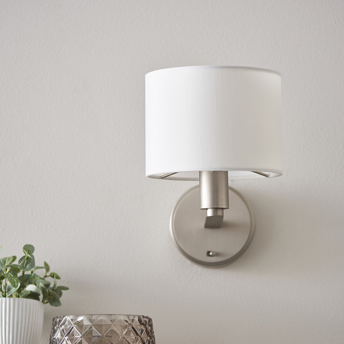 Thomas - Modern Hotel Style Wall Light - Matt Nickel & Faux White Silk