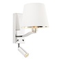 Pen - Hotel Wall Light with LED Reading Light - Bright Nickel & Faux White Silk