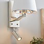 Pen - Hotel Wall Light with LED Reading Light - Bright Nickel & Faux White Silk