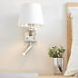 Pen - Hotel Wall Light with LED Reading Light - Bright Nickel & Faux White Silk