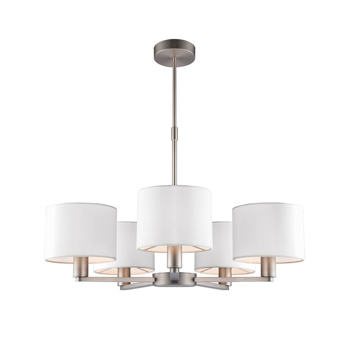 Thomas  - 5 Light Modern Hotel Chandelier - White Faux Silk & Matt Nickel