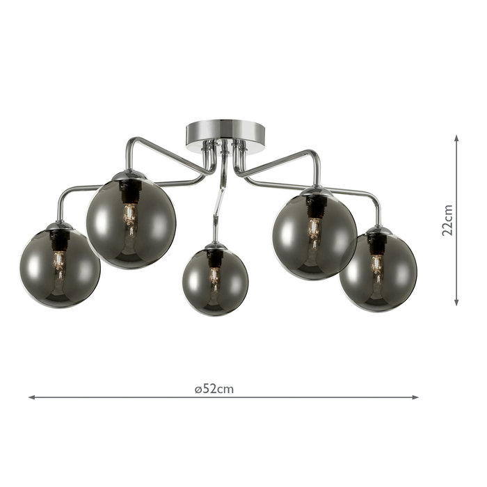 Freya - 3 Light Smoked Glass Ceiling Light - Polished Chrome