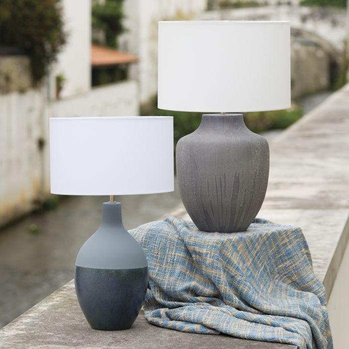 Ido - Two Tone Rustic Grey Ceramic Vase Table Lamp