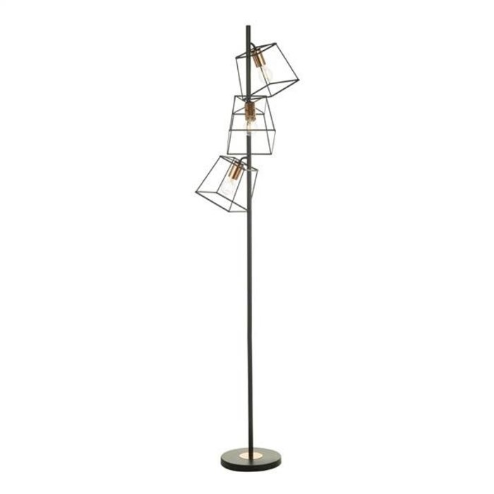 Cara - Black Cage & Copper Industrial Floor Lamp