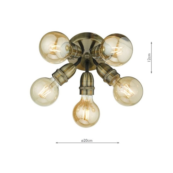 Mini - Small 5 Light Industrial Ceiling Light - Black & Brass