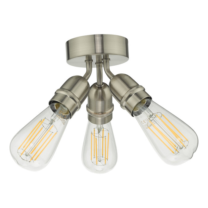 Mini - Small 3 Light Industrial Ceiling Light - Satin Chrome